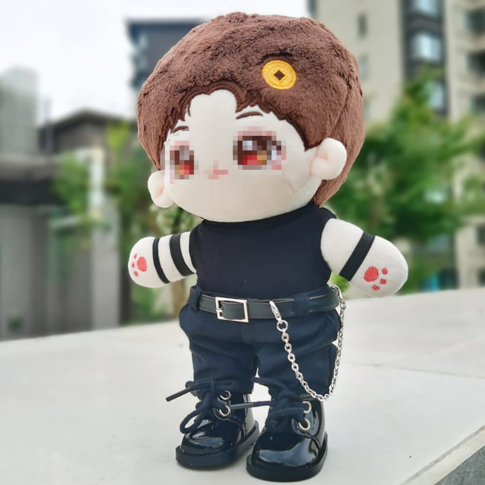 Niannyyhouse 20cm Cotton Doll Clothes Black Vest Pants Belt Accessories Stuffed Toy Clothes Dress Up