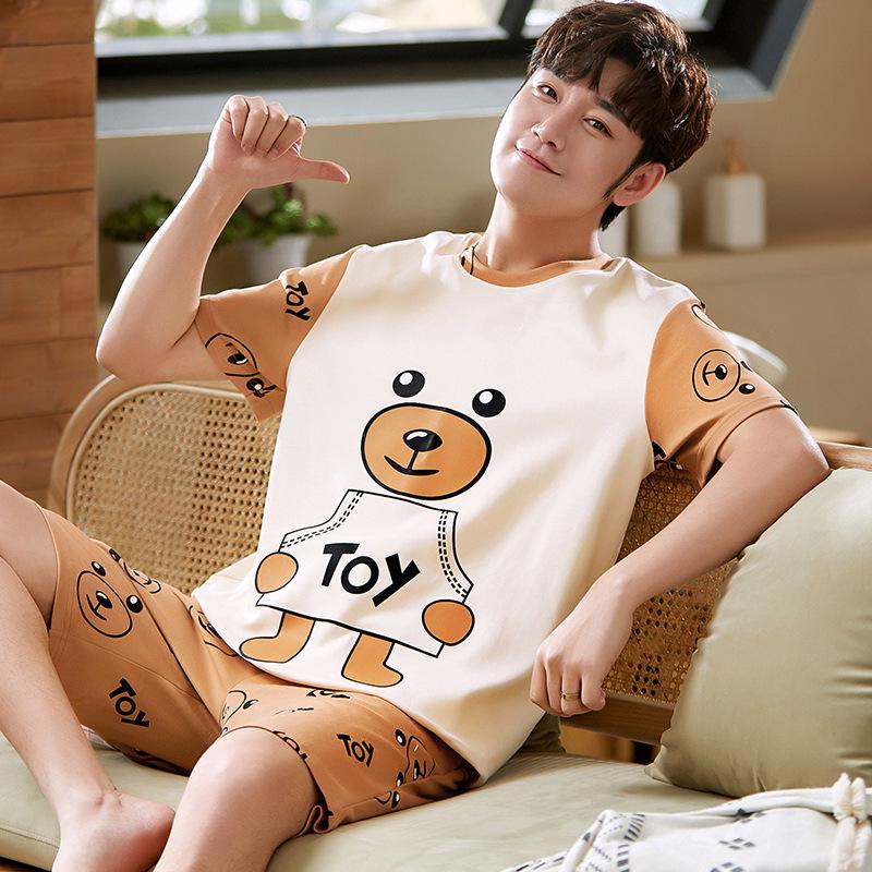 Set de pijamale de vară pentru bărbați din bumbac cu desene animate – cămașă cu mânecă scurtă și pantaloni scurți (2025)