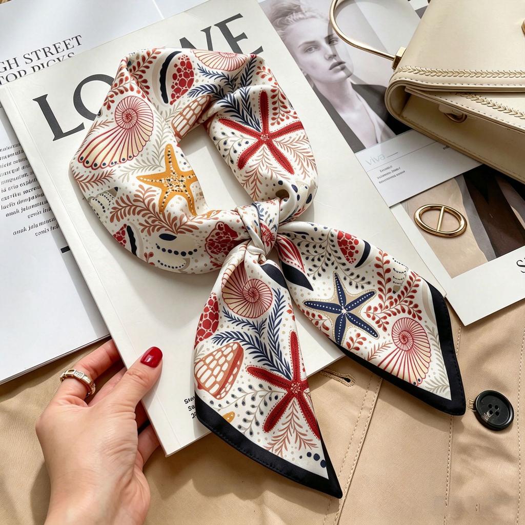 Simple temperament Spring and summer female imitation silk scarf versatile Korean version casual small square scarf neck protection decorative scarf