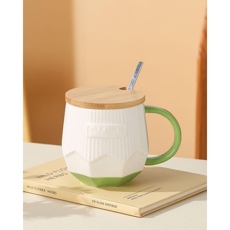 Creative and Simple English Ceramic Cups with LIDS Couple Mugs  High Appearance Level Coffee Cups  Fresh and Clean Water Cups  Milk Cups