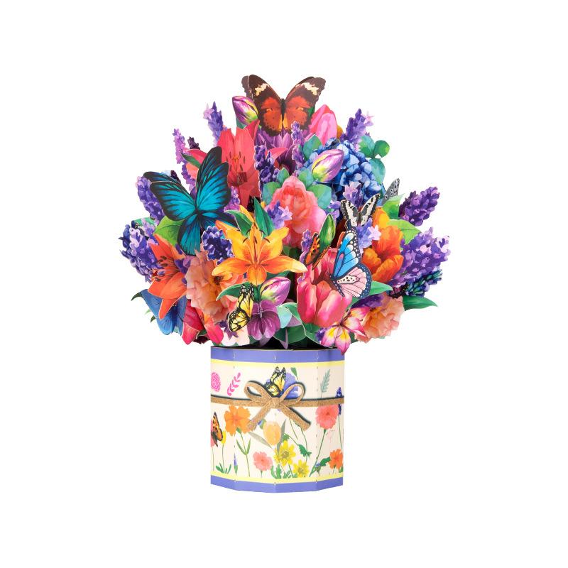 Paper Flower Bouquet Card Forever Flower Bouquet 3D Pop Up Greeting Cards For Valentines Day Graduation Day