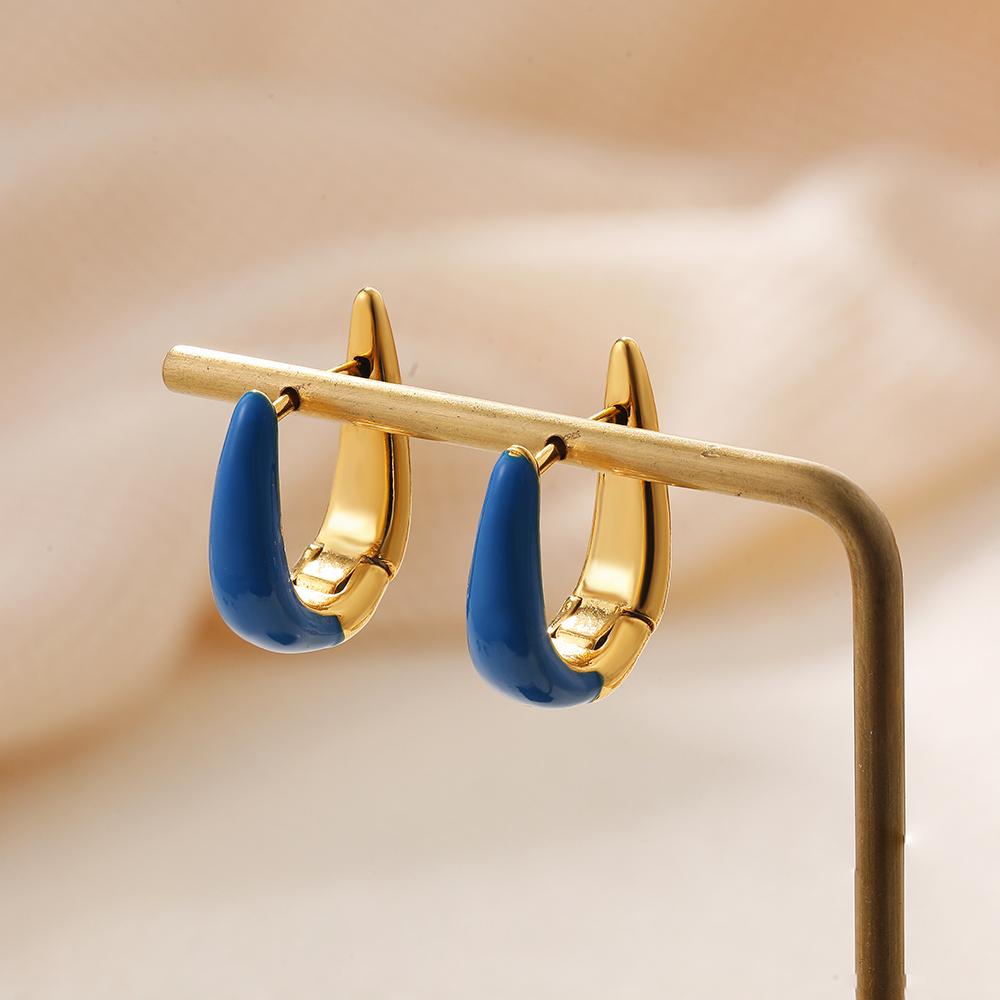 New Charm Gold Plated U Shape Hoop Earrings White Enamel Geometric Ear Hoops Female Daily Versatile Jewelry