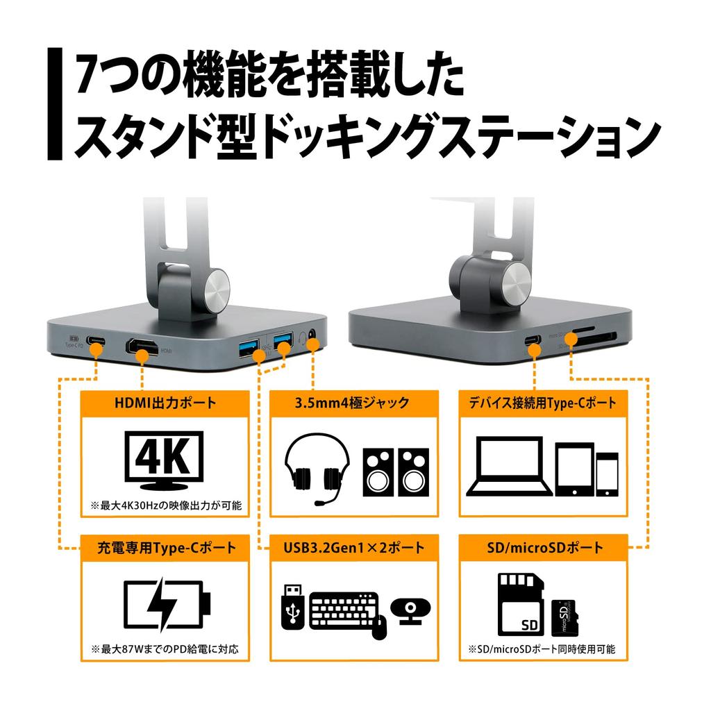 Princeton 7-in-1 USB Type-C Stand-Type Docking Station (PD87W Compatible / 4K Output / Multi-Display) PUD-CDOC7ST