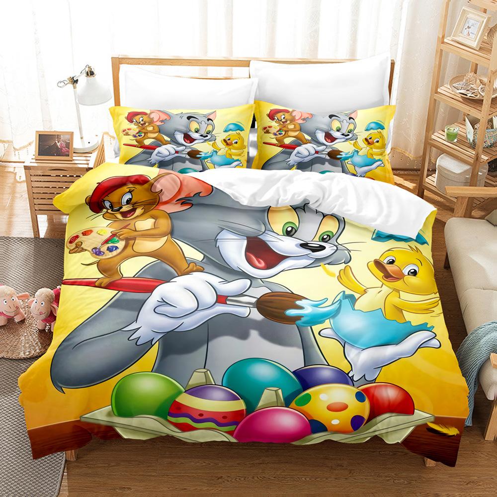 Quilt Cover Bedding Three-Piece Digital Printing Kit Cartoon Cat And Mouse Quilt Cover Four-Piece Set