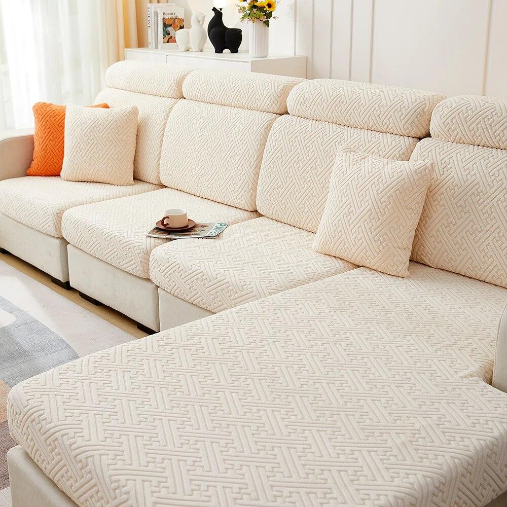 Jacquard Stretch Sofa Covers Living Room Plain Color Sofa Seat Couch Slipcover Gray Furniture Protector Spandex Thick Sofa Case