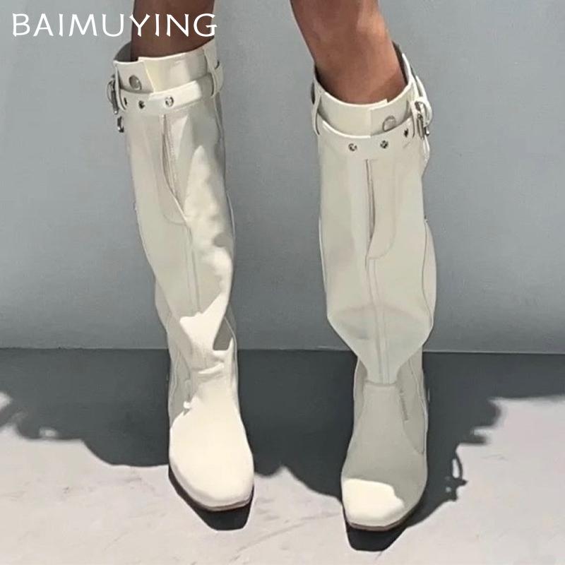 Pointed Toe High Boots Mid Heels Sexy Leather Shoes Woman 2025 Trend Winter Fashion New Brand Cozy Walking Chelsea Boots Female