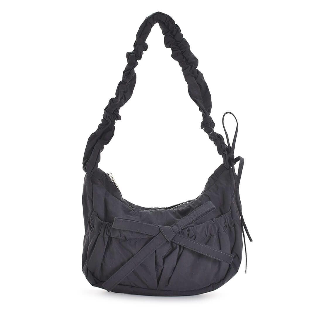 

[Barcos Blue] Nylon Gathered Ribbon Handbag, Stylish Sweet and Spicy Mix Design, Women s, Black