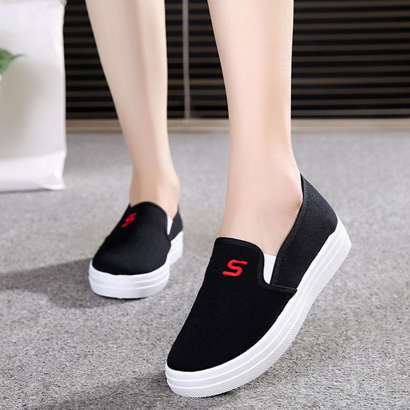 Fashion Black Loafers Slip On Ladies Shoes Flat Canvas 2024 Women Footwear New Trend Unique Promotion Cotton Korean With In Summer Sale