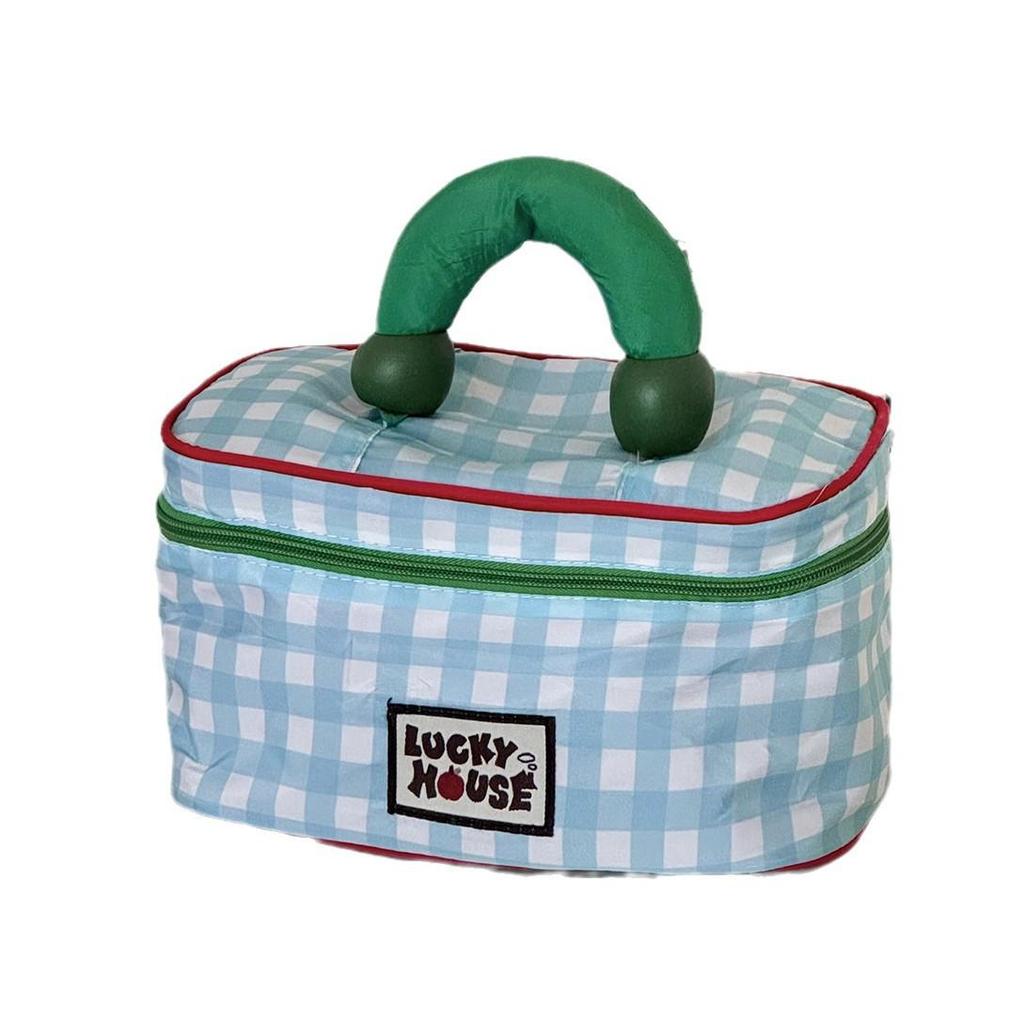 Korean Lucky Color Block Travel Makeup Bag, Large-Capacity, Water-Resistant Toiletry Organizer.