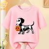 Halloween Skelett Dackel Kürbisdruck Kinder T-Shirt Reine Baumwolle Jungen Mädchen Kurzarm Rundhals Lässig Grafik Kinder Oberteile