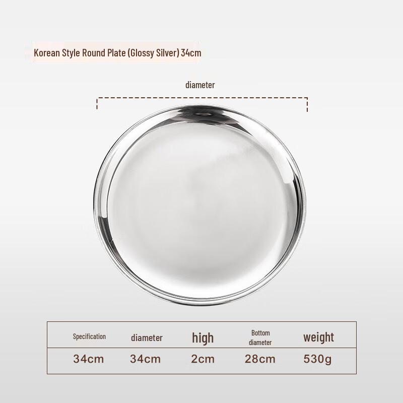 LYGIL Korean Stainless Steel Round Flat Serving Plate