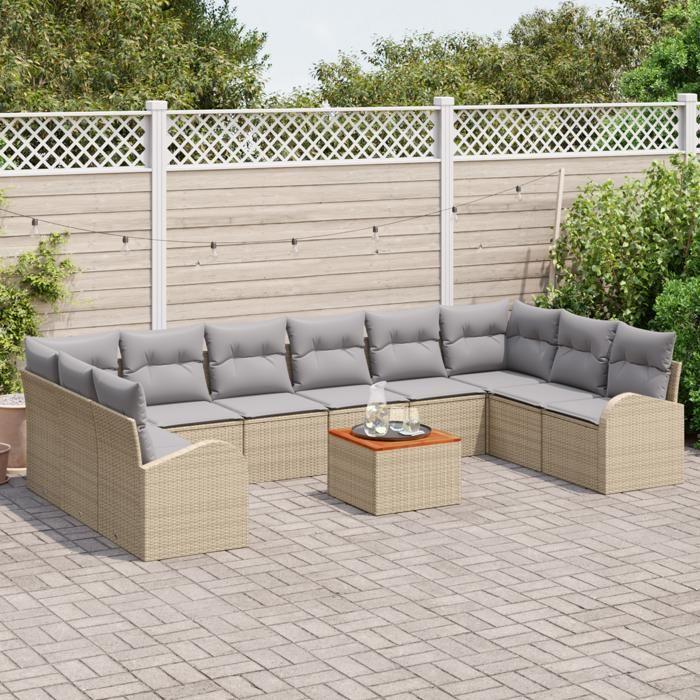 VidaXL Ensemble de Canapé de Jardin de 11 Pièces avec Coussins Beige Rotin Synthétique Acacia 3356299