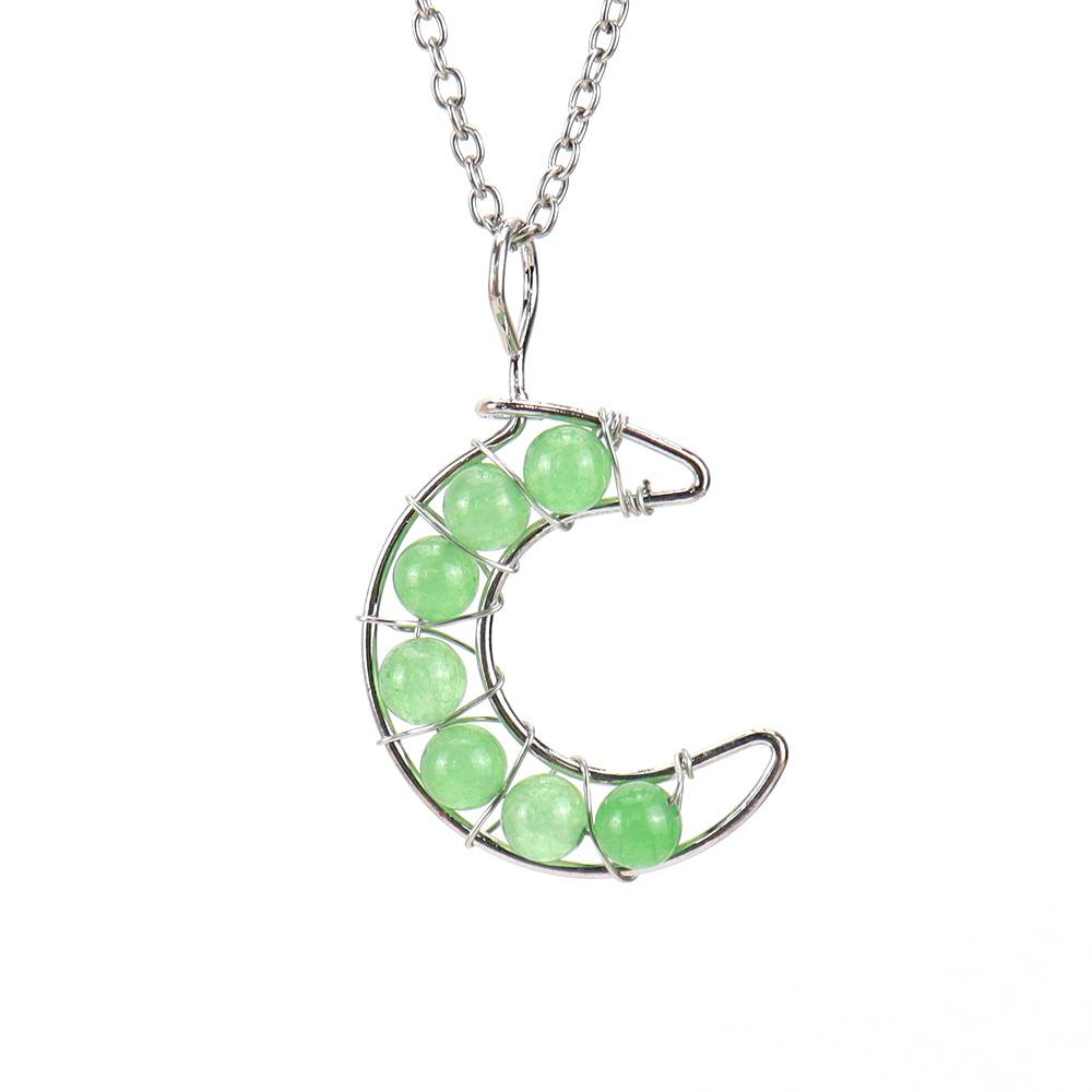 Handcrafted Wire Wrapped Seven-Color Crystal Moon Pendant Necklace