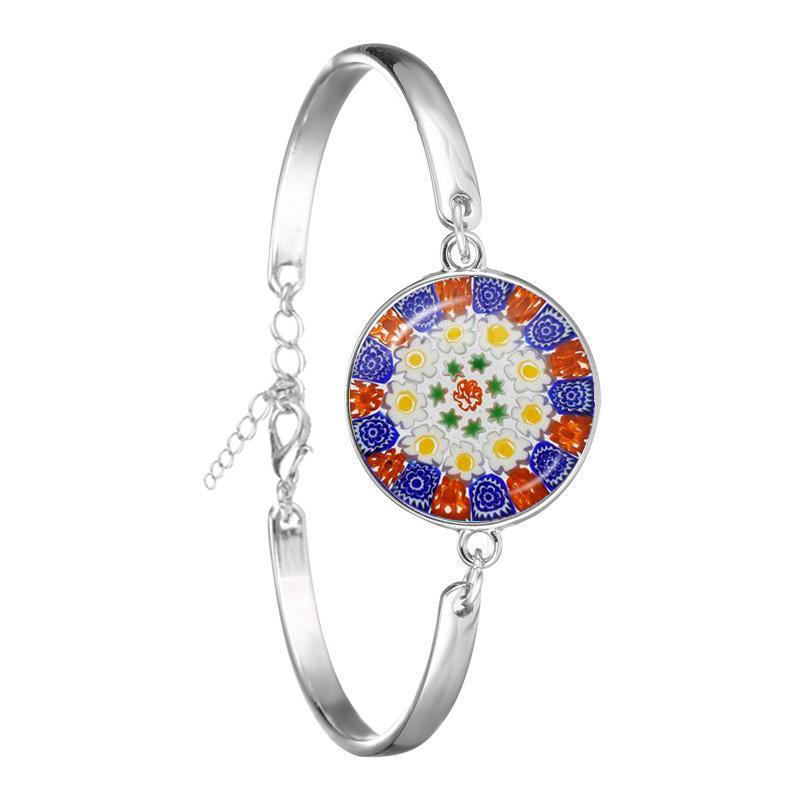 Murano Millefiori Braceler MultiColour Flower 18mm Glass Cabochon Chain Bangle Jewelry For Women Men Gift