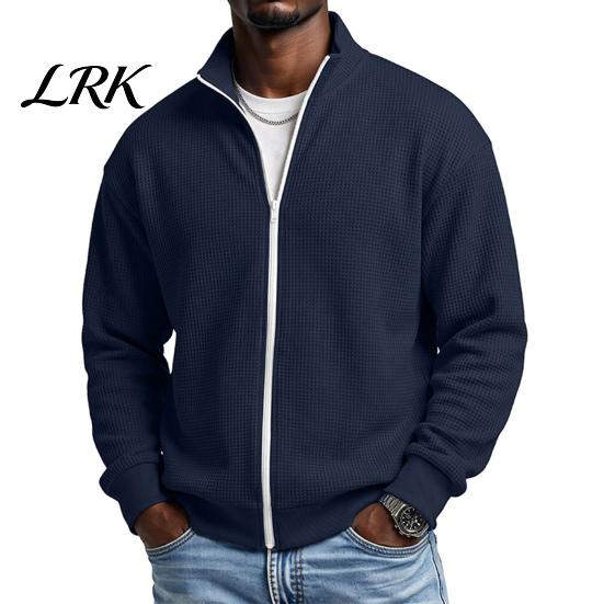 Klassischer Amerikanischer Stil Herren Außenbekleidung Waffelstrick Reißverschluss Jacke, Langarm Umlegekragen Moderne Truckerjacke Lässiger Cardigan Sweatshirt,