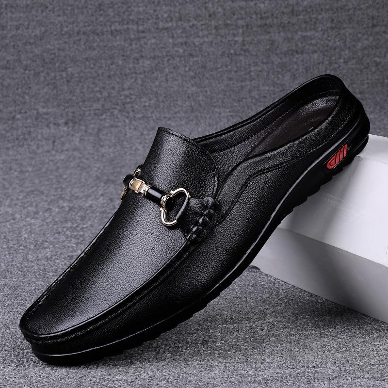 

Весенние мужские кожаные полутапочки, новые повседневные кожаные туфли, мягкий кожаный удобный верхний слой, мужская обувь из коровьей кожи с мягкой подошвой 45 чёрный