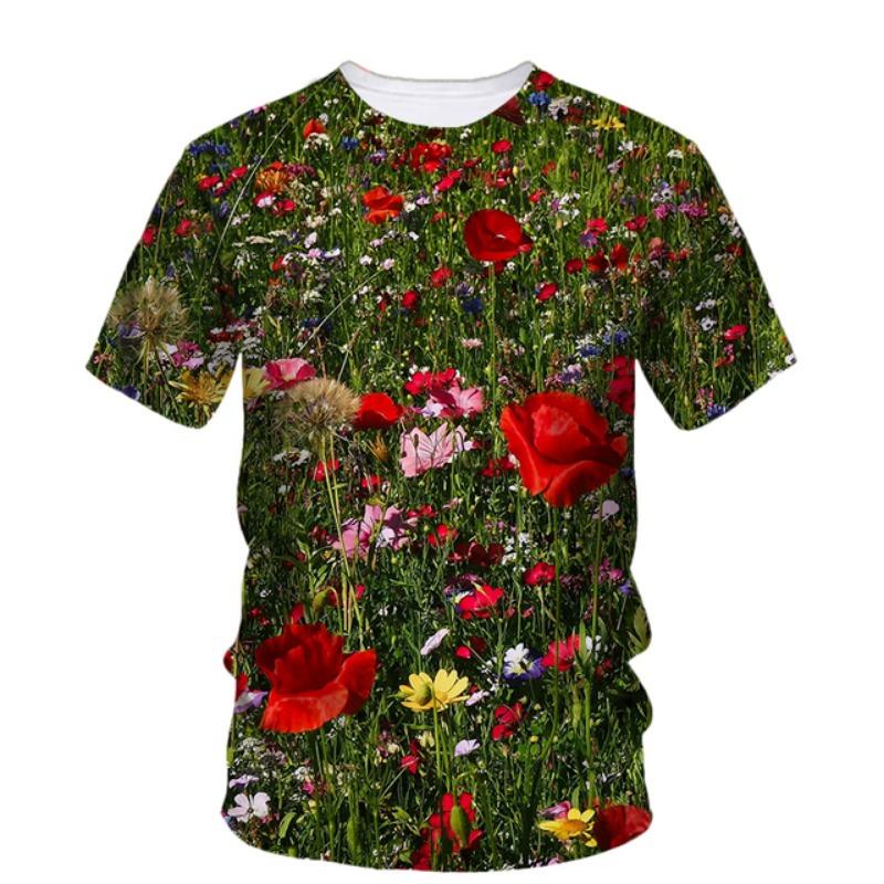 Flower Floral T-Shirts Plant Graphic 3D Print Men Women Beach Short Sleeve T Shirt Oversized Harajuku Tees Tops Kids Clothing