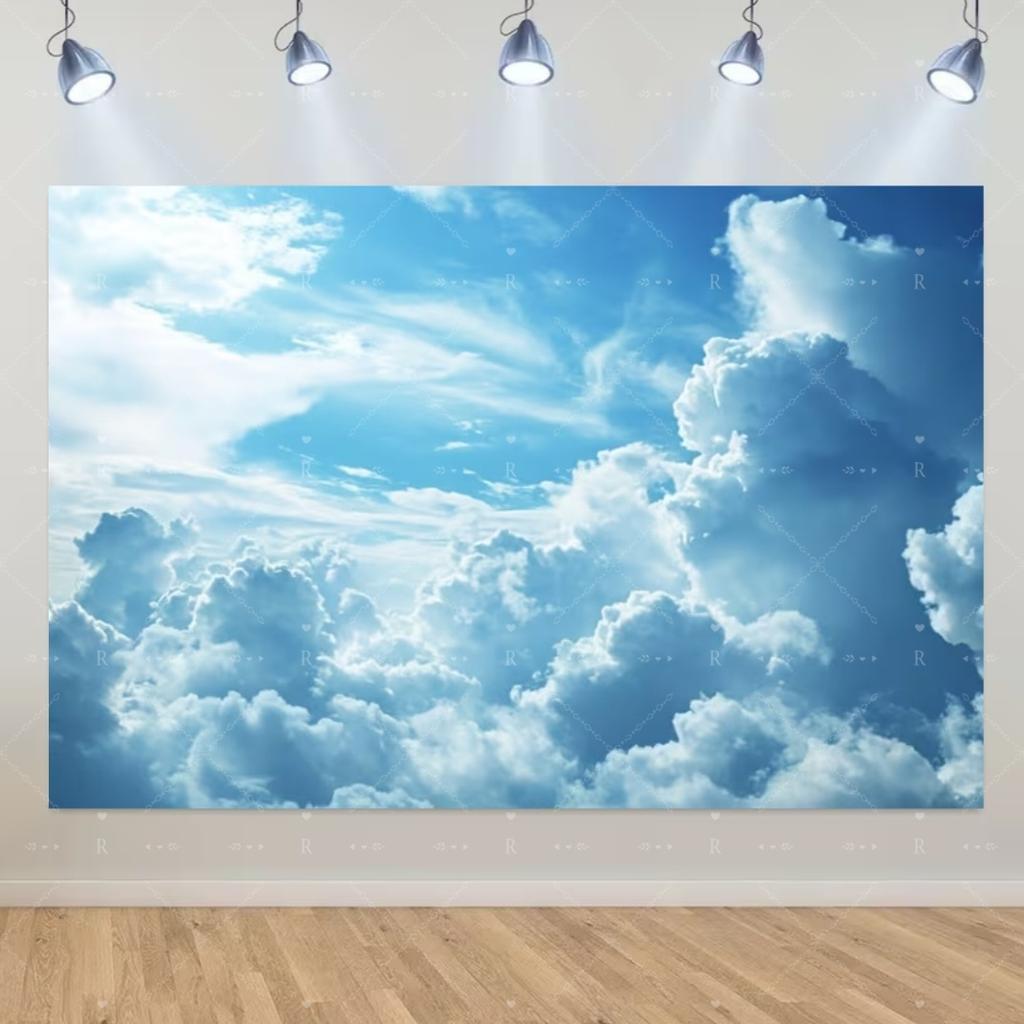 Blue Sky White Cloud Background Natural Landscape Home Party Decoration Backdrop Portrait Photography Banner Baby Shower Props
