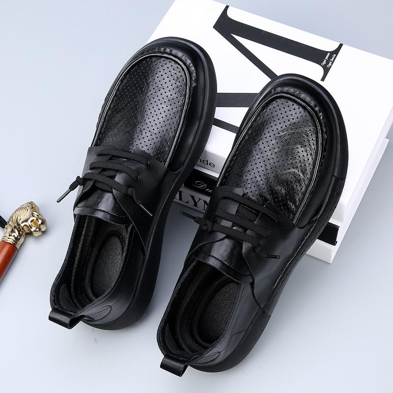 Men's Shoes Leather Autumn and Winter Breathable Business Casual Leather Shoes New Trendy Versatile Velvet Thick-soled Non-slip Shoes