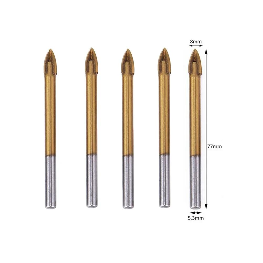 5-piece 5-12mm Glass Drill Bit Set Suitable For Reaming And Deburring Walls, Tiles, Glass, Metal, Marble, And Wood.
