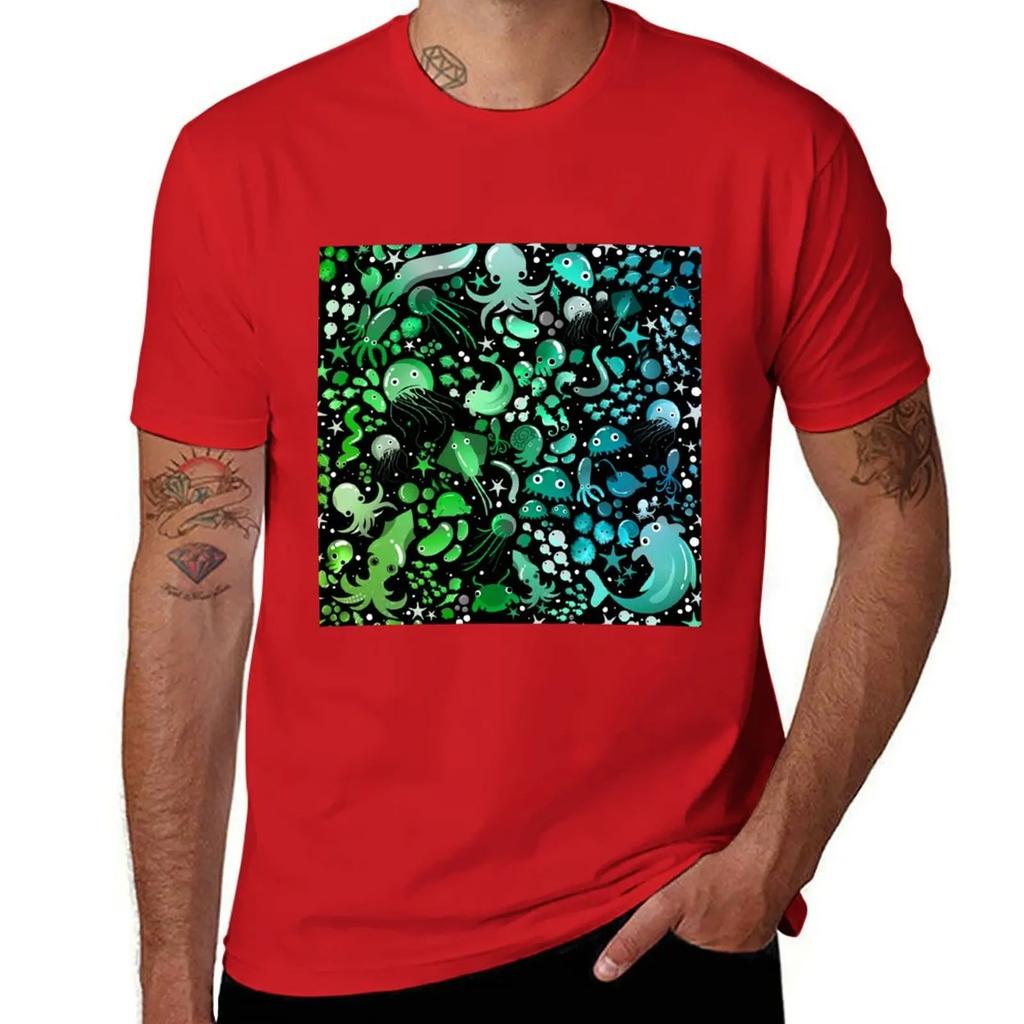 Deep Sea Life Pattern T-Shirt for a Boy Graphic Tee Shirt Plus Size Clothes T Shirt Men