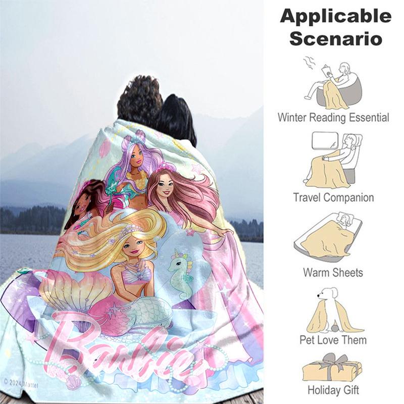 1pc Barbie Mermaid Fantasy Cartoon Blanket,Portable Throw for Travel & Camping, All Season Cozy Blanket,Ideal Gift