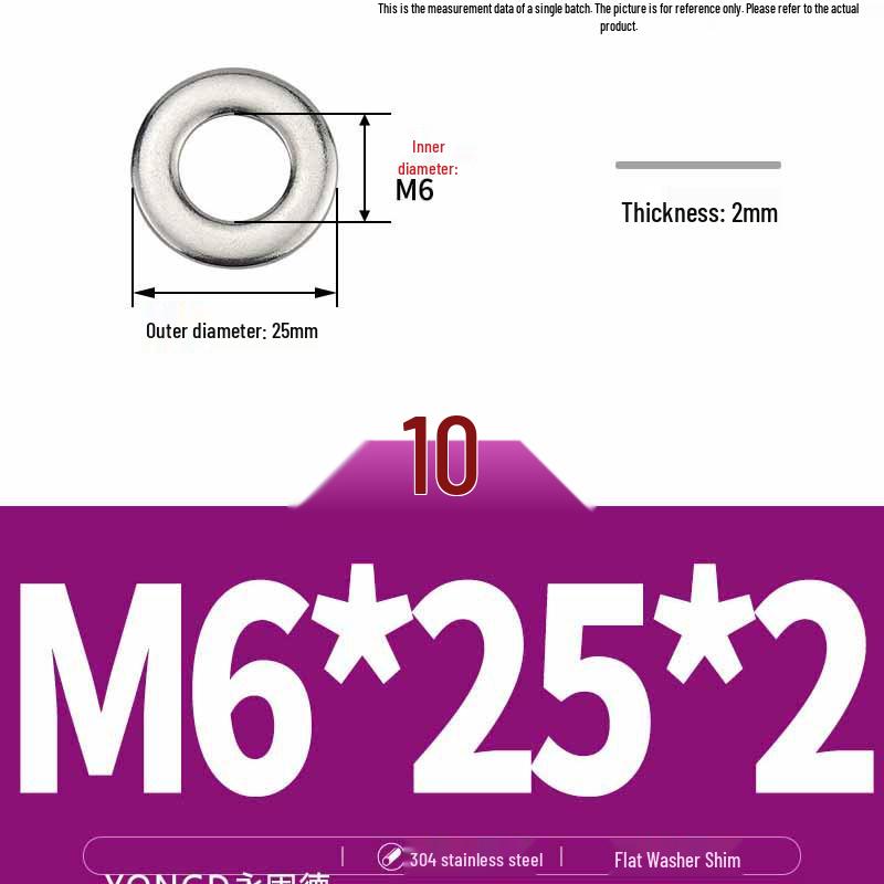 304 Stainless Steel Thickened Flat Washer / Ultra-thin Metal Gasket, Sizes M1.6-M10