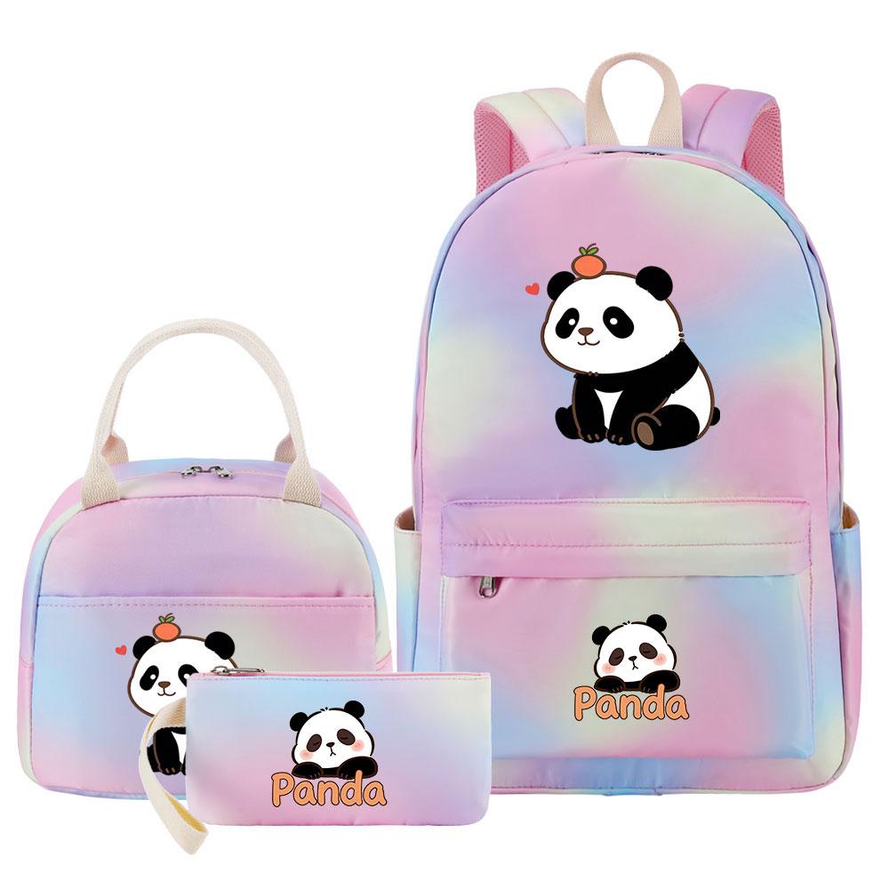 3-delige Tie Dye Panda Rugzak Set Kawaii Rugzak voor Naar School met Lunchtasje Etui, Reizen Dagrugzak voor Kinderen Meisjes