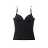 Canottiera da donna con scollo a cuore senza maniche, vestibilità aderente, sexy, in raso, tinta unita, base, camicetta estiva da stratificare