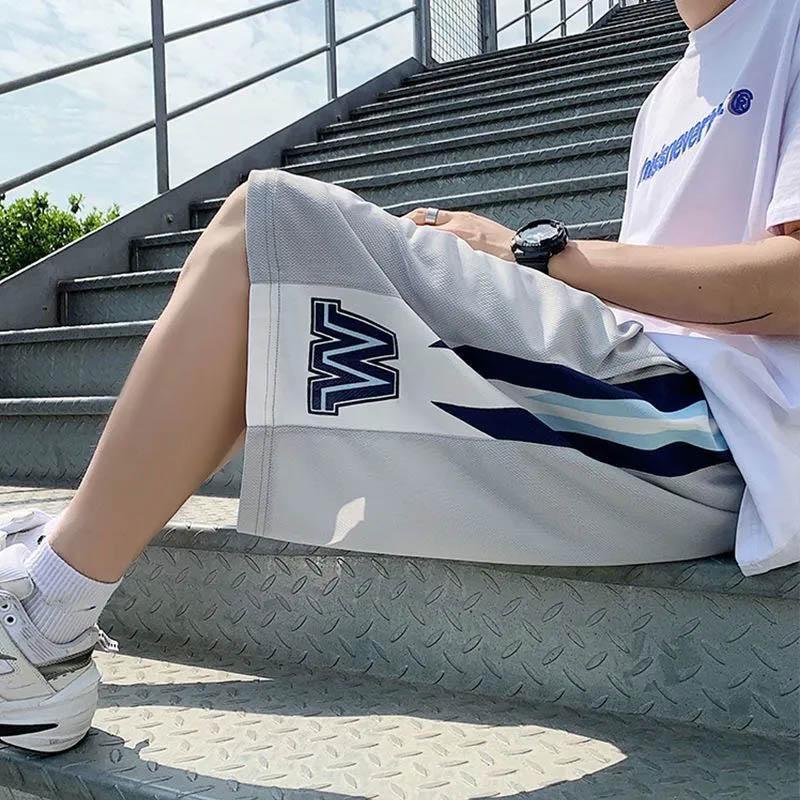 Pantaloni scurți pentru bărbați, de vară, respirabili, răcoros, ocazional, pentru exterior, pantaloni largi, în cinci puncte, pentru baschet.