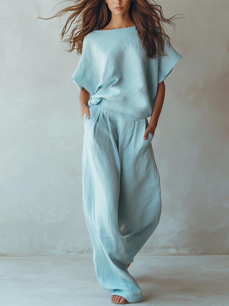 Summer European Style Casual Set Women Loose Fit Slimming Two Piece