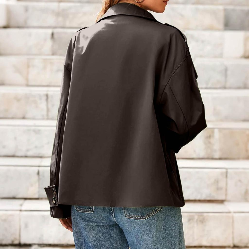 Women's Fashion Stand Collar Double-Breasted Waist-Defining Belted Short Trench Coat