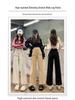Women's High-Waisted Retro Khaki Cropped Wide-Leg Jeans with Raw Hem