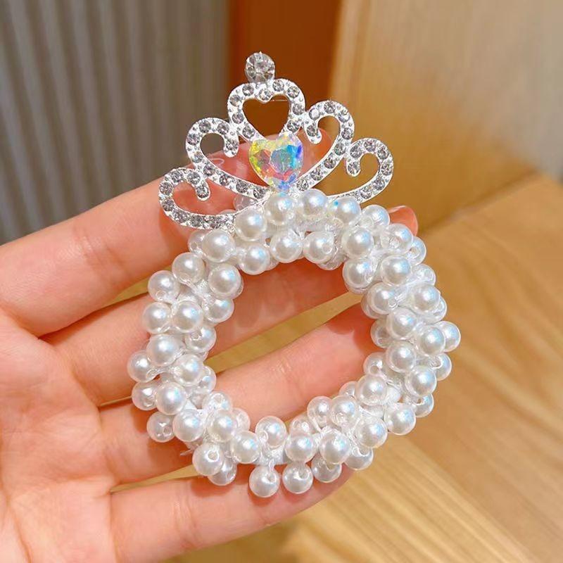 Sweet and Romantic Style Children's Updo Head Ponytail Princess Crown Headpiece Imitation Pearl Fashion Exquisite Headband