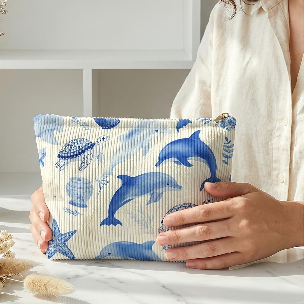Borsa da Trucco con Stampa Stella Marina e Conchiglie, Pochette da Viaggio Leggera con Zip e Fodera per Articoli da Toeletta, Organizer Cosmetico Unisex per Donne Uomini
