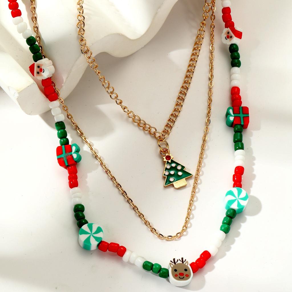 Christmas Ornaments Dripping Oil Christmas Multi-Layer Necklace Bead Chain Mixed And Matched Personalized Items