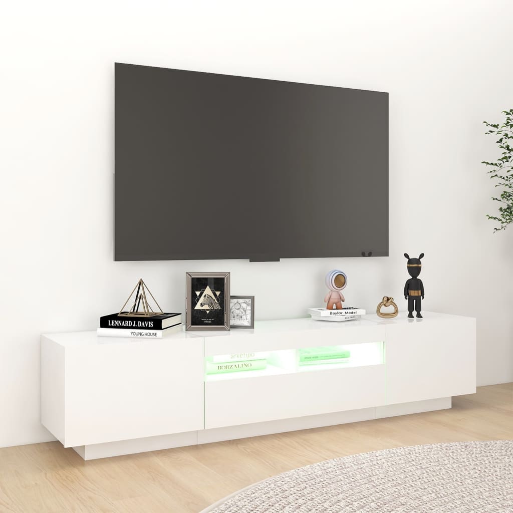 Vidaxl Szafka Tv Z Oświetleniem Led, Biała, 180X35X40 Cm