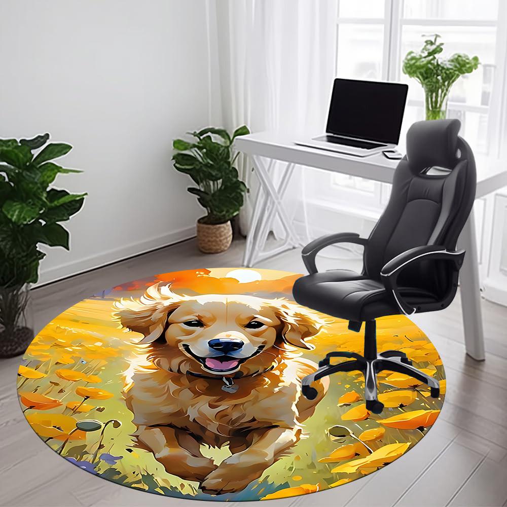 1pc Dog Golden Retriever Flowers Office Round Area Rug, Mat Suitable ForOffice, Under Office Chairs Bedroom Living Room Home Decor, Room Deco