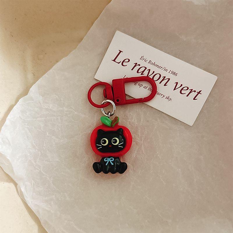 Cute Christmas Resin Keychain Bag Pendant Cartoon Apple Cat Backpack Charms Keyring Bag Accessories Holiday Party Key Chain Gift