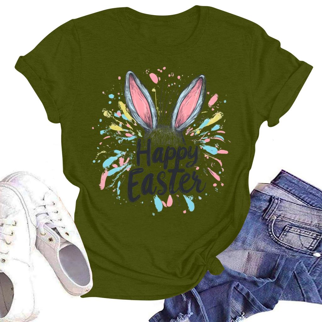 Camiseta holgada informal con estampado de cuello redondo y manga corta para mujer
