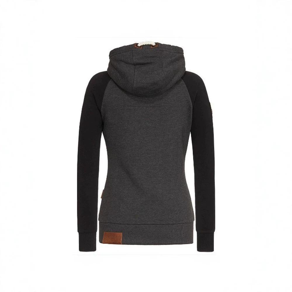 WX018915 2026 Spring Autumn Women Color Block Hooded Zip Up Sweatshirt Leather Patch Raglan Sleeve Fleece Casual Hoodie Jacket