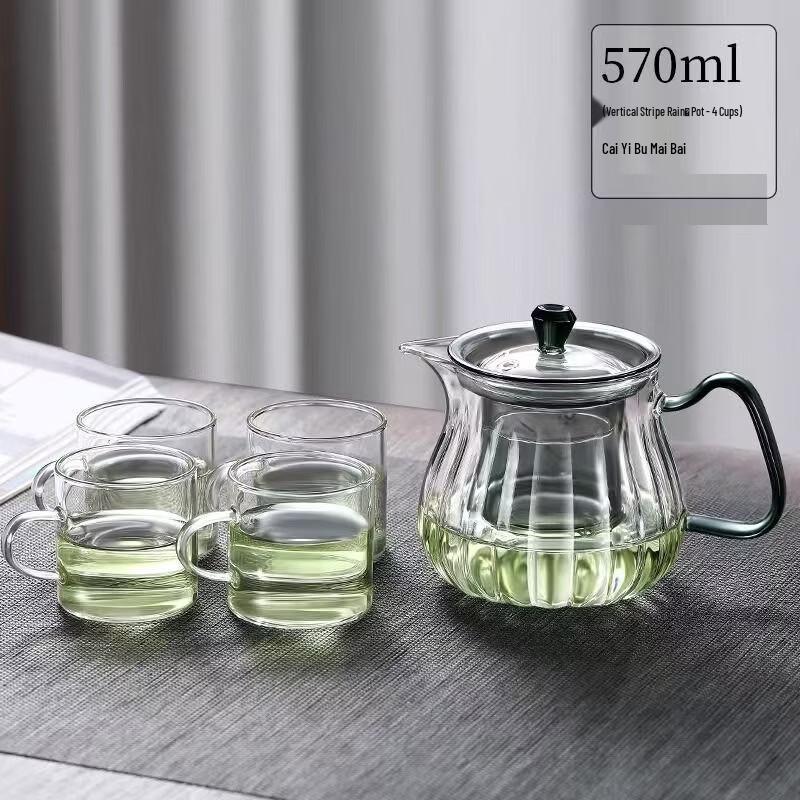 ZISIZ Borosilicate Glass Teapot Set with 4 Cups