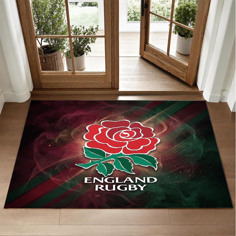 England Rugby Design Crystal Velvet Rug Soft Decorative Mat for Bedroom Entrance