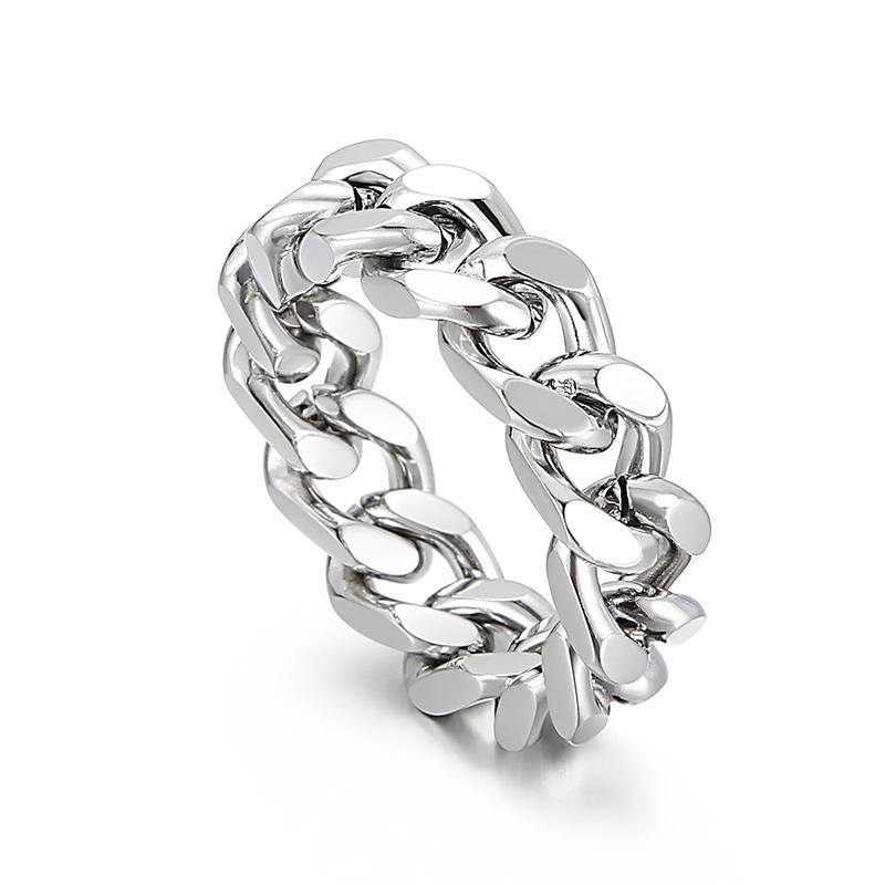 Kalen Smooth 8/9mm High-Quality Stainless Steel Cuban Link Rings for Men Multicolor Couple Anillos Trend Jewelry Bicycle Chain