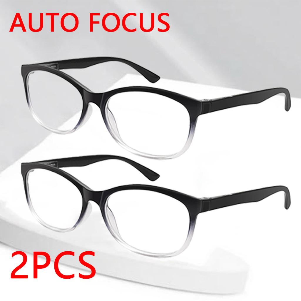 2PCS Automatic Zoom Glasses Blue Light Blocking Reading Glasses Gradient Color Framessuitable for Both Men and Women