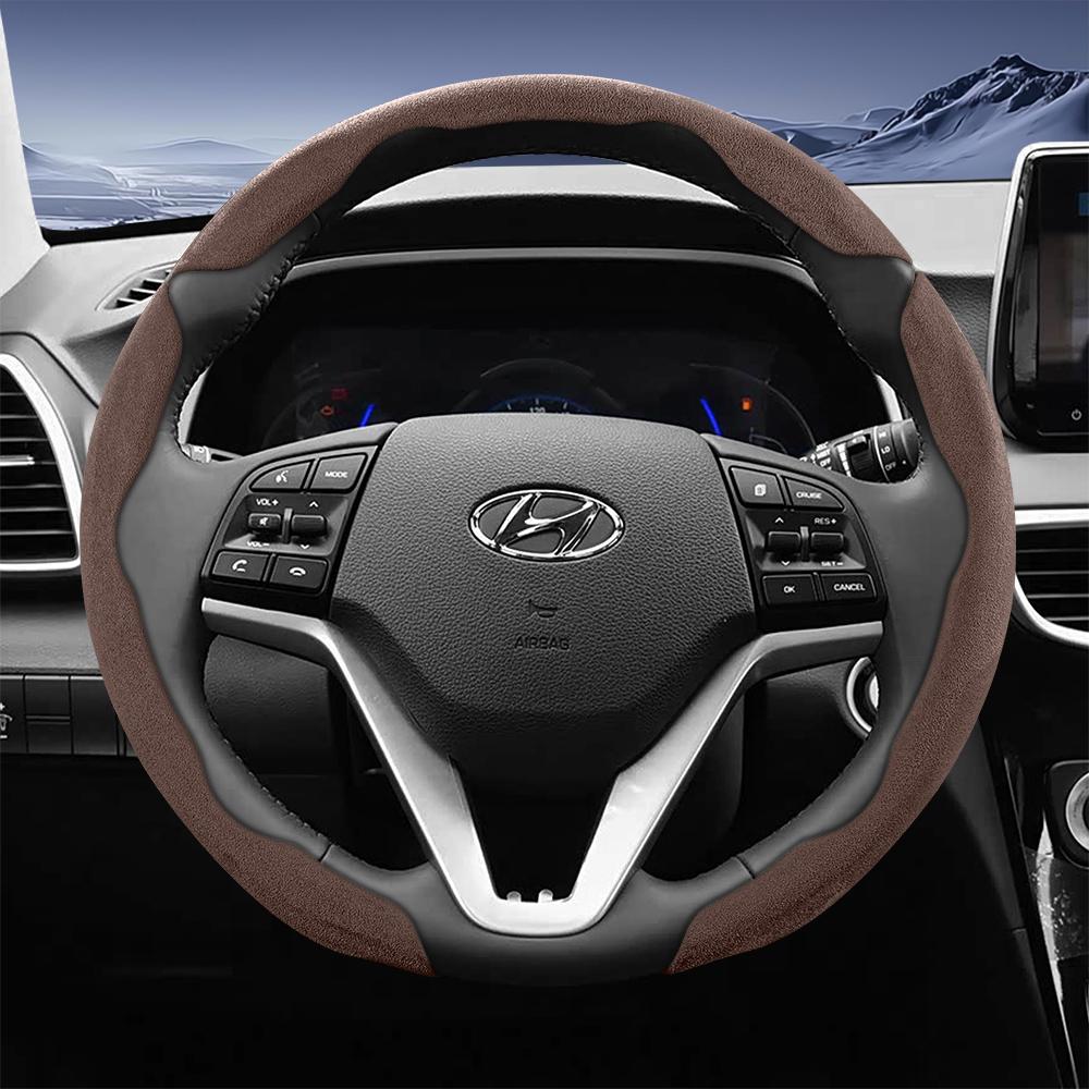 EEJQ9 Suitable for Hyundai Sport Suede Steering Wheel Cover with Split Snap-On Design for Tucson Elantra Avante I30 Sedan Alcazar Grand Creta I10 