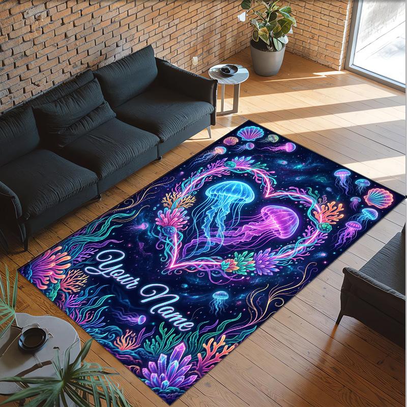 Mermaid Theme Crystal Velvet Floor Rug Personalized Custom Name Text Warm Carpet Home Decoration