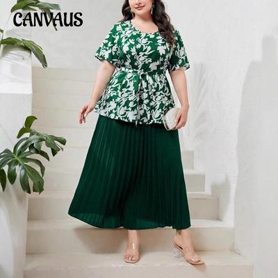 Übergröße Damen Neu Locker Bindegürtel Taille Bluse Hohe Taille Plissee Rock Set