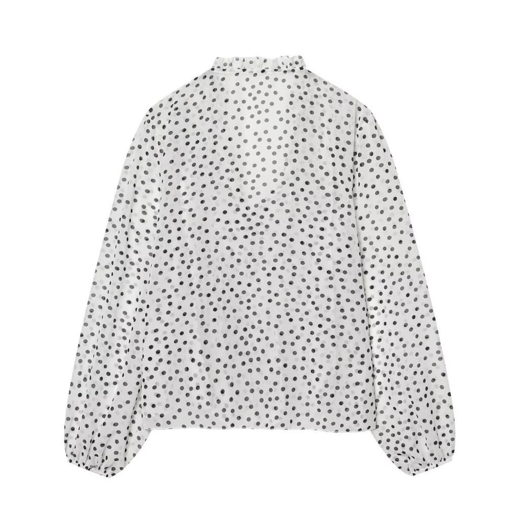 European Style 2026 Women's Polka Dot Ruffle Blouse