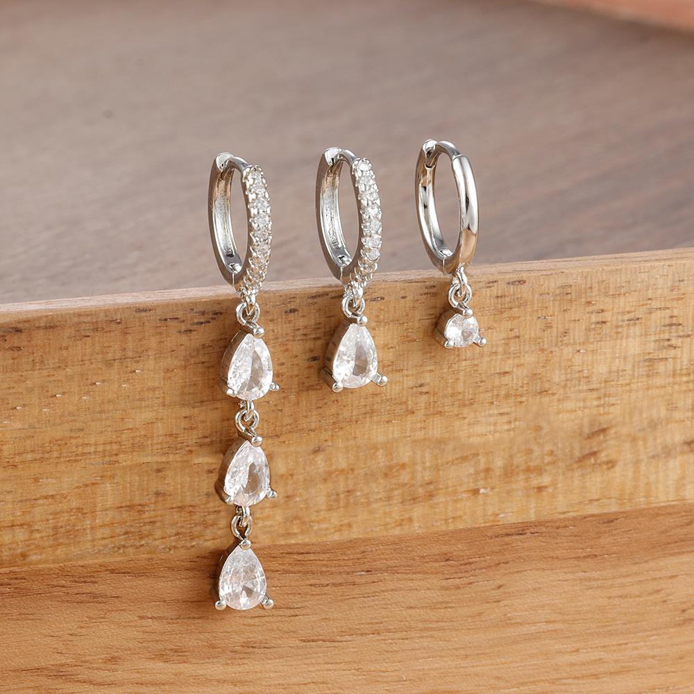 3PCS Exquisite Crystal Zirconia Water Drop Gold Color Dangle Earrings Set Women Dainty Stackable Piercing Earring Luxury Jewelry